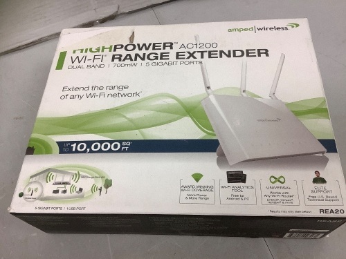 Amped Wireless Wifi Range Extender, Powers Up, Appears new - Lot 214