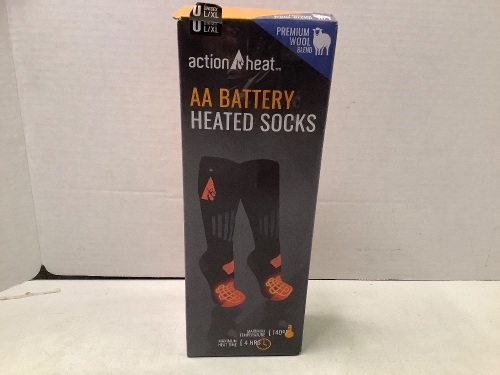 Action Heat AA Battery Heated Socks, Large, Powers On, Ecommerce Return - Lot 588