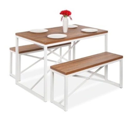 3-Piece Bench Style Dining Furniture Set w/ 2 Benches, Table, 45.5in, Brown/White, Appears New - Lot 497