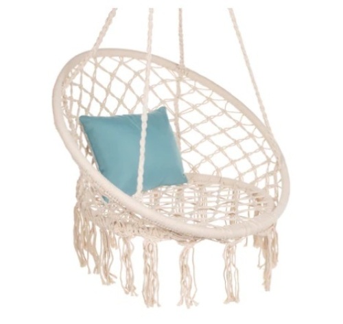 Cotton Macrame Hammock Hanging Chair Swing, Handwoven w/ Backrest, Beige, Appears New - Lot 657