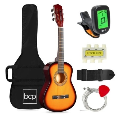 Kids Acoustic Guitar Beginner Starter Kit with Carrying Case, 30in, Sunburst, Appears New/Damaged Box - Lot 659