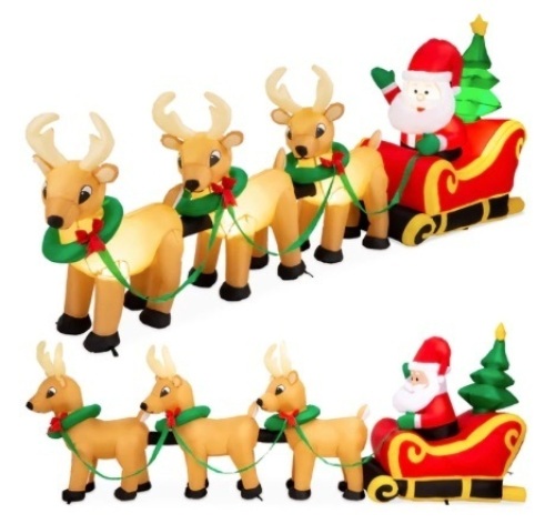Lighted Inflatable Santa Claus & Reindeer Christmas Decoration, 9ft, Appears New - Lot 687