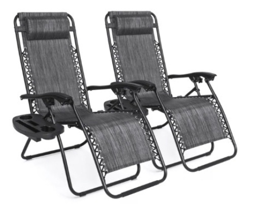 Set of 2 Adjustable Zero Gravity Patio Chair Recliners w/ Cup Holders, Gray, Appears New - Lot 700