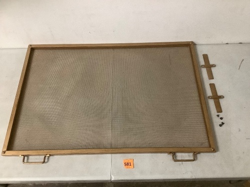 Single Panel Handcrafted Steel Mesh Fireplace Screen w/ Handles - 38x27in - Lot 581