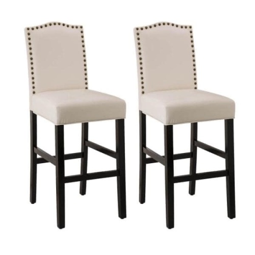 Set of (2) 45in. High Leatherette Barchair w/ Studded Decoration Back, Black Solid Rubberwood Legs - Lot 1950
