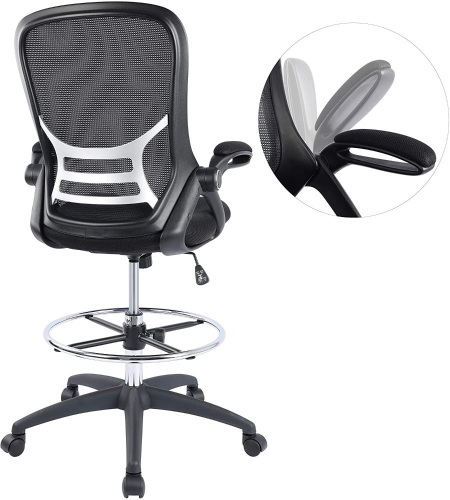 High-Back Mesh Tall Ergonomic Drafting Chair w/ Adjustable Foot Ring, Flip-Up Arms - Lot 1959