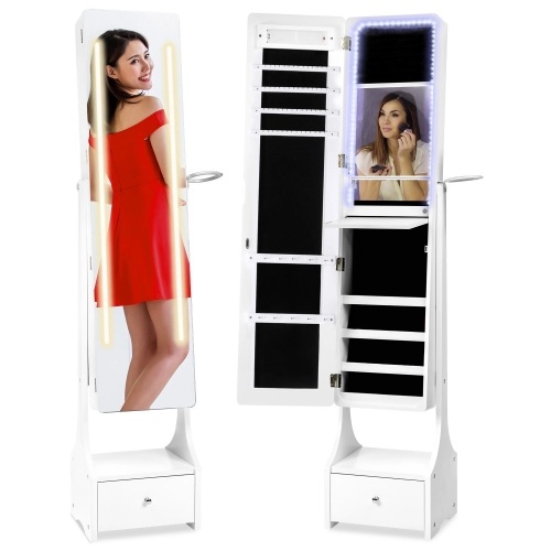 Standing Full Length LED Mirror Jewelry Armoire w/Interior & Exterior Lights - Lot 1993