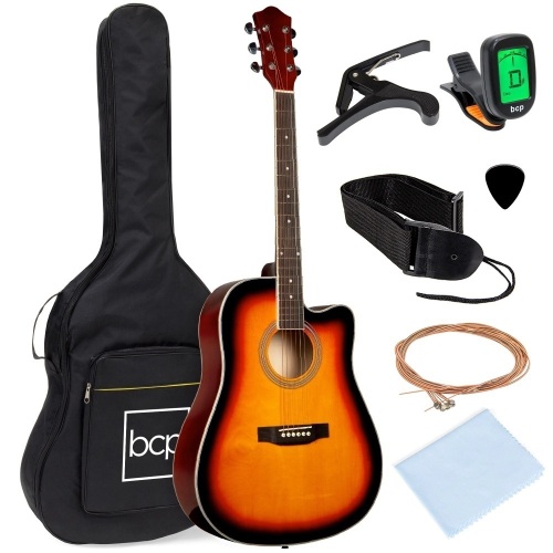 Full Size Beginner Acoustic Guitar Set with Case, Strap, Capo - 41in - Lot 1996