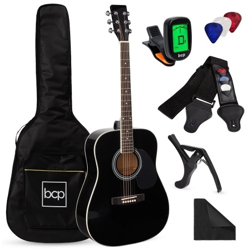 41in Acoustic Guitar Starter Kit w/ Digital Tuner, Padded Case, Picks, Strap - Lot 1997