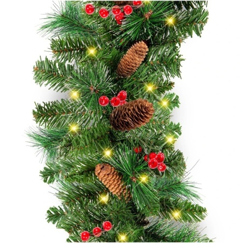 9ft Pre-Lit Christmas Garland w/ 50 Lights, Pine Cones, Berries - Repackaged - Lot 2010
