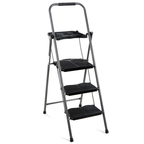 3-Step Folding Steel Ladder w/ Utility Tray, Hand Grip, 330lb Capacity - Lot 2064