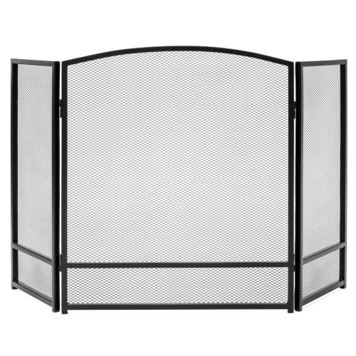 3-Panel Simple Steel Mesh Fireplace Screen w/ Rustic Worn Finish - 47x29in - Lot 2107
