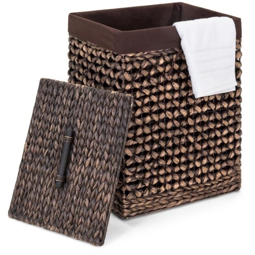 Water Hyacinth Woven Laundry Hamper Basket w/ Removable Liner, Lid - Lot 2113