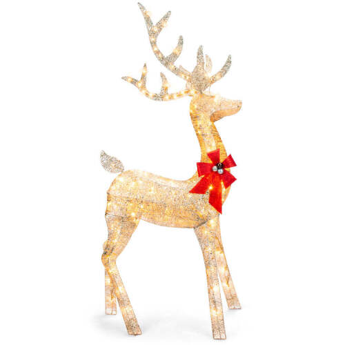 5ft 3D Pre-Lit Gold Glitter Christmas Reindeer Yard Decoration w/ 150 Lights - Lot 2118