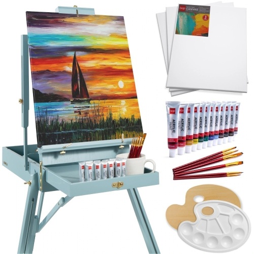 Portable Wooden French Easel w/ 32pc Beginners Kit - Lot 2120