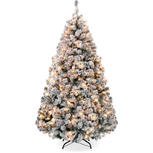 Pre-Lit Snow Flocked Artificial Pine Christmas Tree w/ Warm White Lights - Lot 2174