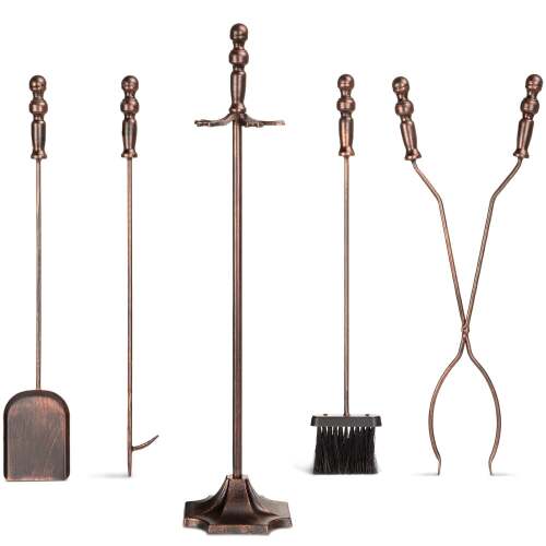 5-Piece Rustic Iron Indoor Outdoor Fireplace and Firepit Tool Set w/ Stand - Lot 2183