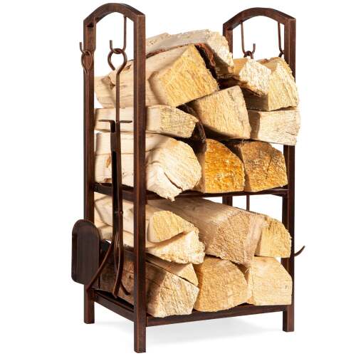 5-Piece Firewood Log Rack Holder Tools Set w/ Hook, Broom, Shovel, Tongs - Lot 2186