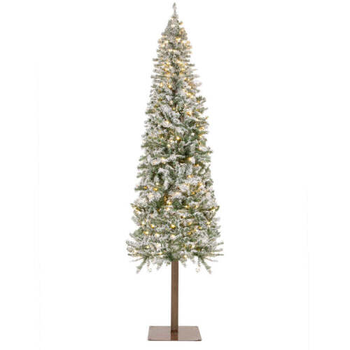 Pre-Lit Snow Flocked Alpine Slim Pencil Christmas Tree w/ LED Lights, Stand - Lot 2187