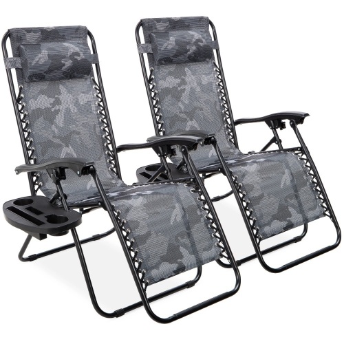 Set of 2 Adjustable Zero Gravity Patio Chair Recliners w/ Cup Holders - Lot 2223
