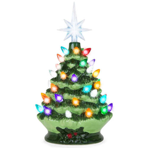 9.5in Pre-Lit Hand-Painted Ceramic Tabletop Christmas Tree - Lot 2279