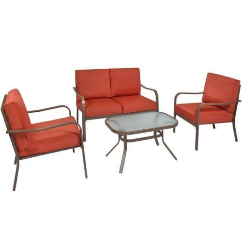 4-Piece Cushioned Patio Furniture Conversation Set w/ Loveseat, 2 Chairs, Coffee Table - Lot 87