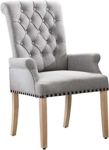 Set of 2 Tufted Linen Accent Dining Chairs, Gray  - Lot 119