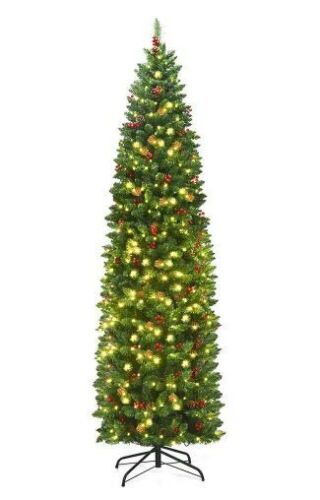 7.5 ft. Pre-Lit LED Pencil Artificial Christmas Tree with 350 Twinkling White Lights - Lot 125