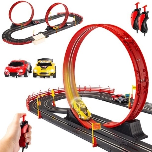 Electric Slot Car Race Track Set Kids Toy w/ 2 Cars, 2 Controllers, Customizable Courses, 360 Loops  - Lot 184