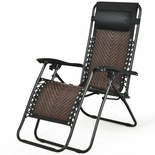 Folding Patio Rattan Zero Gravity Lounge Chair Recliner-Coffee  - Lot 199