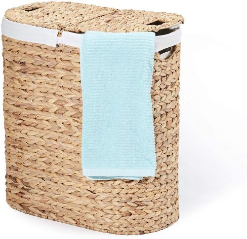 Seville Classics Water-Hyacinth Lidded Oval Double Laundry Hamper, Hand-Woven - Lot 264