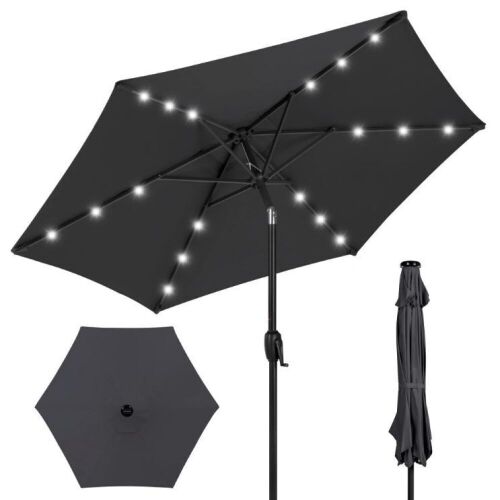 Outdoor Solar Patio Umbrella w/ Push Button Tilt, Crank Lift - 7.5ft - Lot 279