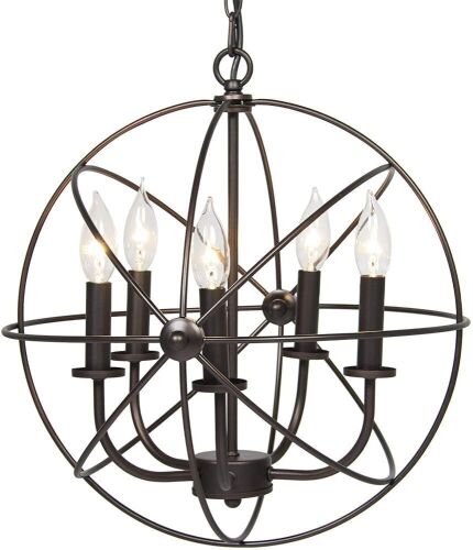 Industrial Vintage Steel Hanging 5-Light Chandelier Ceiling Fixture - Lot 312