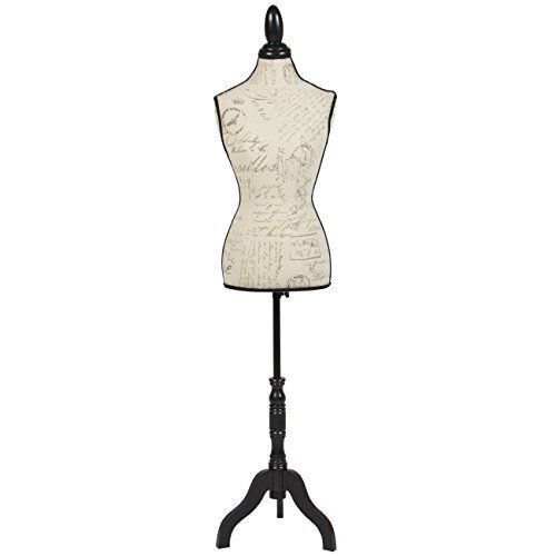 Female Mannequin Torso Display w/Wooden Tripod Stand, Adjustable Height, Designer Pattern - Lot 317