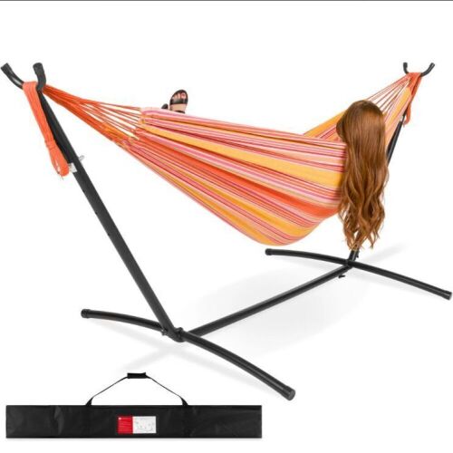 2-Person Brazilian-Style Double Hammock w/ Carrying Bag and Steel Stand - Lot 348