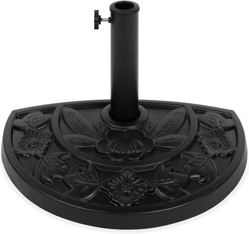 19in Half Patio Umbrella Stand Base for Standard Pole Sizes w/ Weather-Resistant Resin, Floral Accents - Lot 350