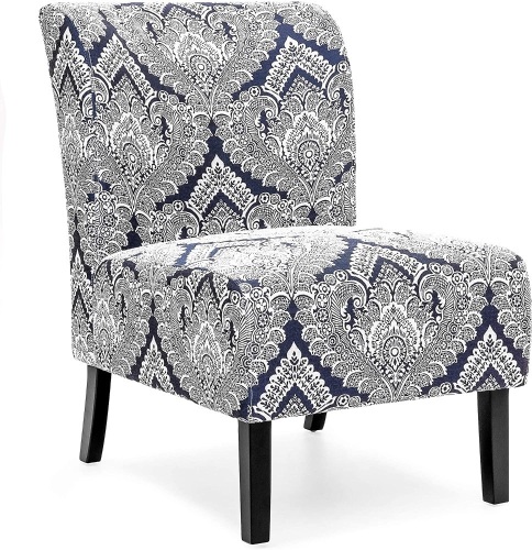 Polyester Upholstered Modern Armless Accent Chair, Blue/White   - Lot 352