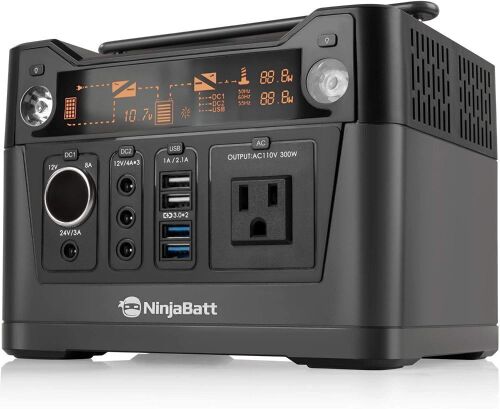 NinjaBatt Portable Power Station with 280Wh Lithium Battery, 110V/300W AC Outlets, QC3.0 USB, 12V/24V DC & LED Flashlight - Lot 387