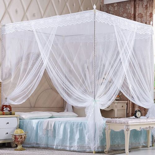 Nattey 4 Corners Princess Bed Curtain Canopy Canopy, Twin, White - Lot 400