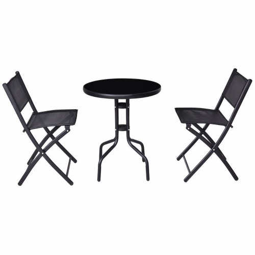 3 Piece Black Outdoor Patio Folding Table and Chairs Set - Lot 525