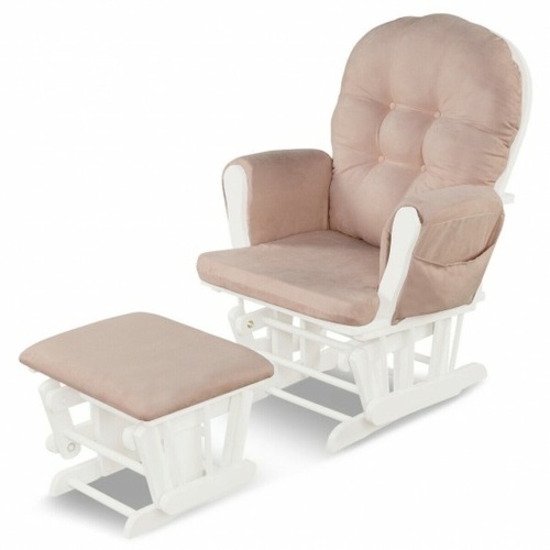Solid Wood Gliding Chair Set with Pockets And Ottoman  - Lot 535