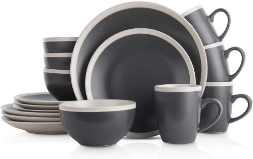 Stone Lain 32-Piece Stoneware Dinnerware, 2-Tone, Speckles, Dark Gray-Cream , 32 Piece Set - Lot 591