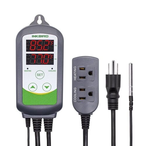 Inkbird ITC-308 Digital Temperature Controller 2-Stage Outlet Thermostat Heating and Cooling Mode Carboy Homebrew Fermenter Greenhouse Terrarium 110V 10A 1100W - Lot 611
