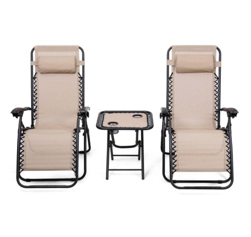 3 Pieces Folding Portable Zero Gravity Reclining Lounge Chairs Table Set - Lot 626