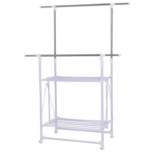 Folding Adjustable Rolling Clothes Rack Hanger with 2 Shelves  - Lot 631