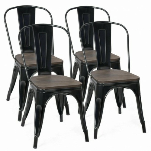 Set of 4 Stackable Tolix Style Metal Wood Dining Chairs  - Lot 654