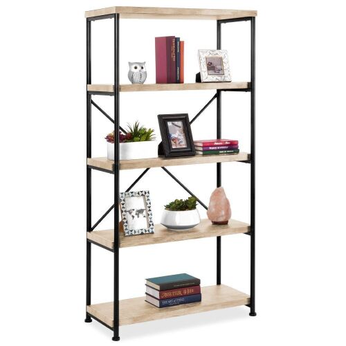 5-Tier Industrial Bookshelf w/ Metal Frame, Wood Shelves - Lot 668