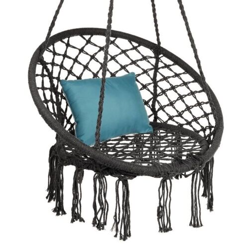 Cotton Macrame Hammock Hanging Chair Swing, Handwoven w/ Backrest - Lot 699