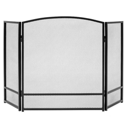 3-Panel Simple Steel Mesh Fireplace Screen w/ Rustic Worn Finish - 47x29in - Lot 755