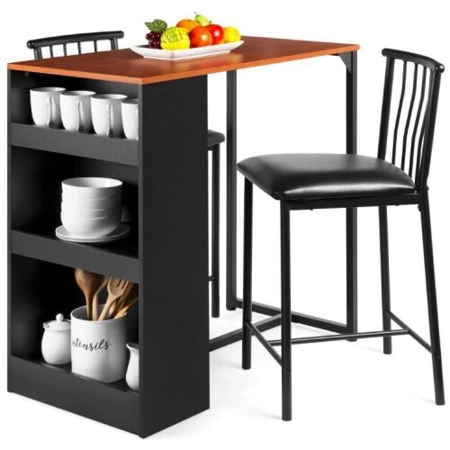 3-Piece Counter Height Kitchen Dining Table Set w/ Storage Shelves - Lot 762